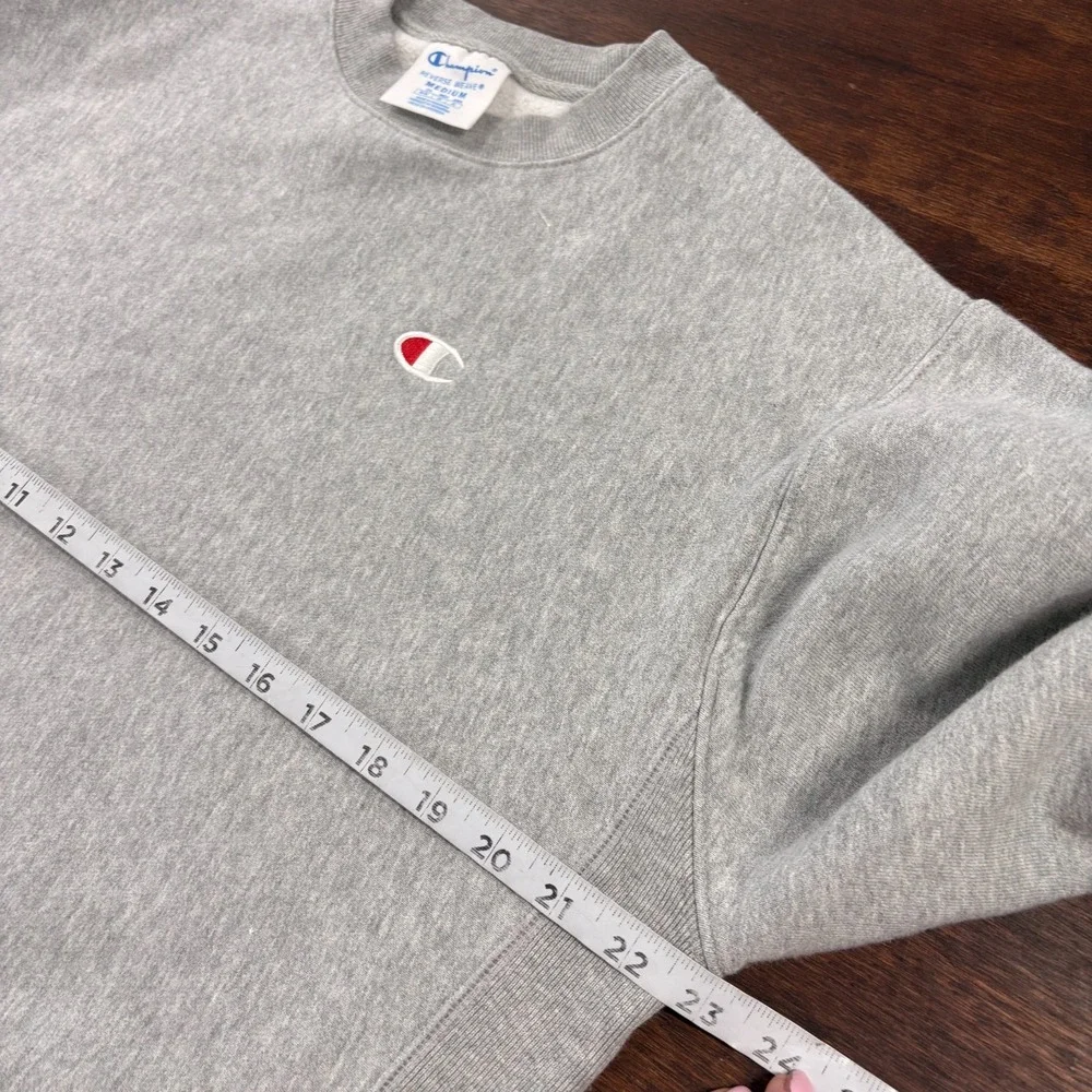 Champion Reverse Weave Mens Crew Sweatshirt M Gray Embroidered Logo Heavyweight